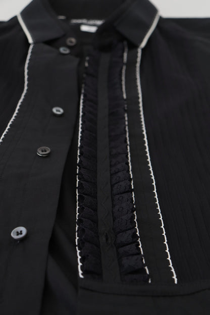 Dolce &amp; Gabbana GULD Svart Slim Fit Bomullsskjorta i Smoking