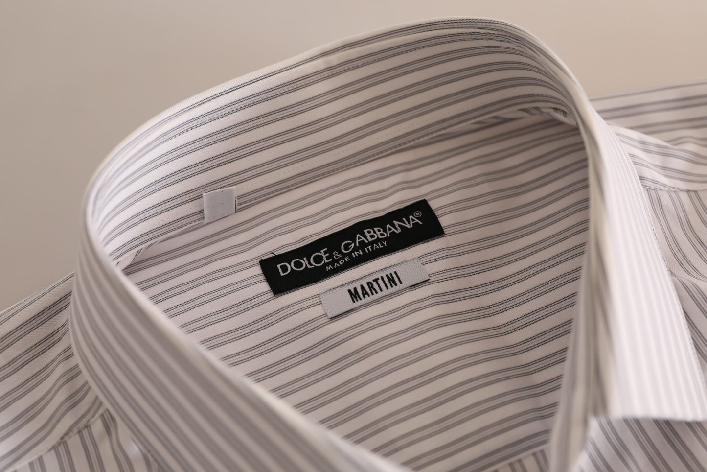 Dolce &amp; Gabbana Vit MARTINI Randig Bomullsskjorta med Hög Hals