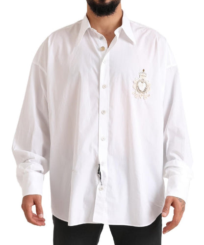 Dolce &amp; Gabbana Vit Logotyp Bomull Casual Långärmad Skjorta