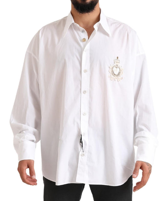 Dolce &amp; Gabbana Vit Logotyp Bomull Casual Långärmad Skjorta