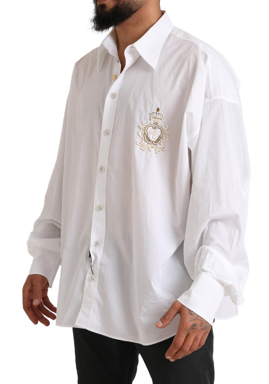Dolce &amp; Gabbana Vit Logotyp Bomull Casual Långärmad Skjorta