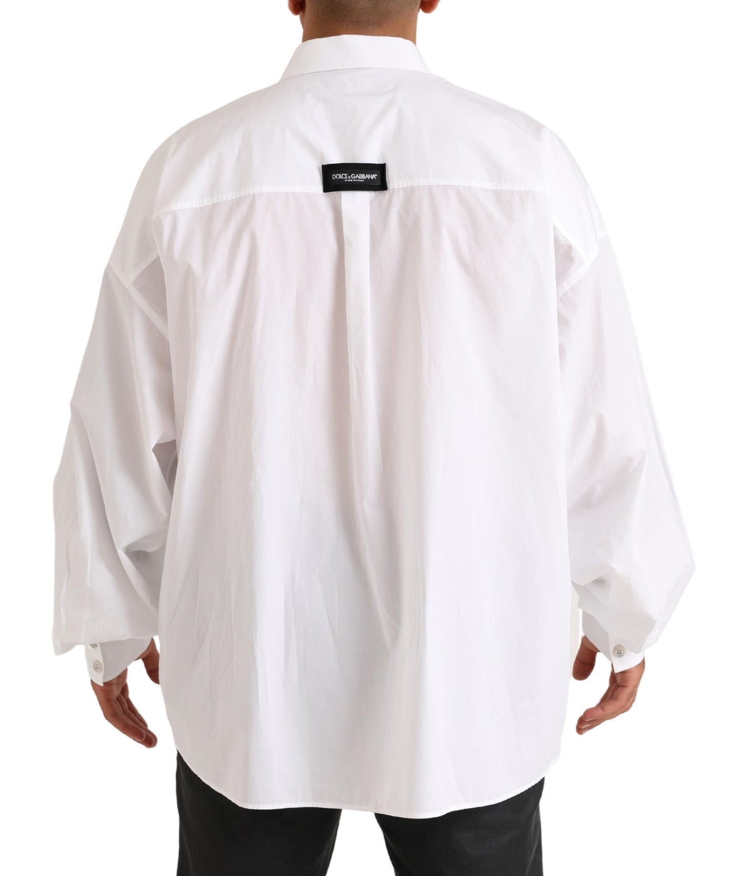 Dolce &amp; Gabbana Vit Logotyp Bomull Casual Långärmad Skjorta
