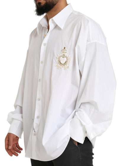 Dolce &amp; Gabbana Vit Logotyp Bomull Casual Långärmad Skjorta