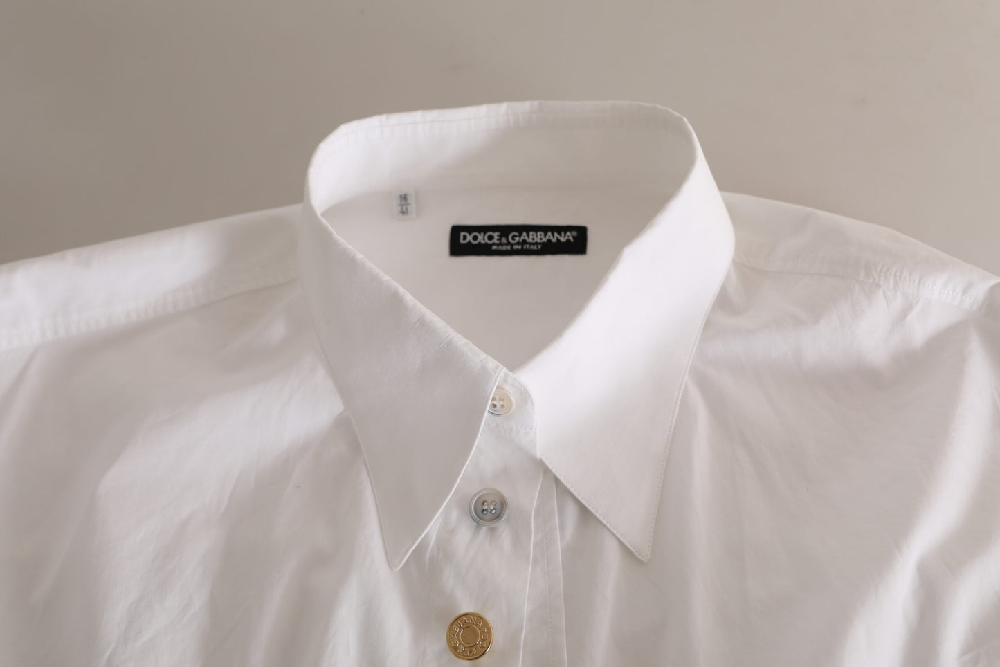 Dolce &amp; Gabbana Vit Logotyp Bomull Casual Långärmad Skjorta