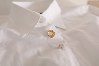 Dolce &amp; Gabbana Vit Logotyp Bomull Casual Långärmad Skjorta