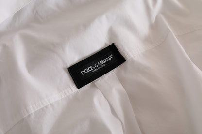 Dolce &amp; Gabbana Vit Logotyp Bomull Casual Långärmad Skjorta