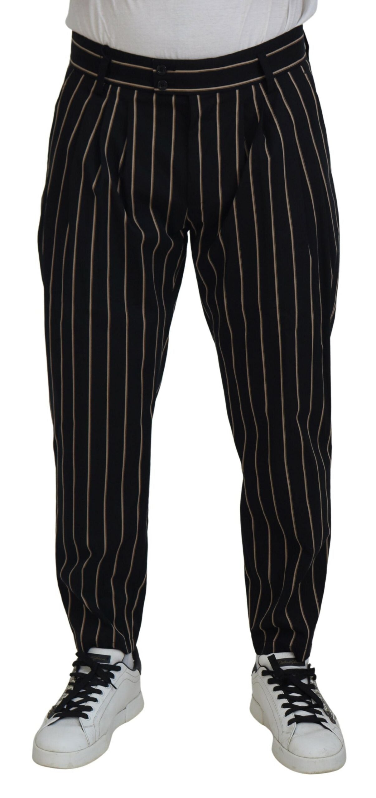 Dolce &amp; Gabbana Svarta Beige Randiga Bomullsbyxor i Stretch