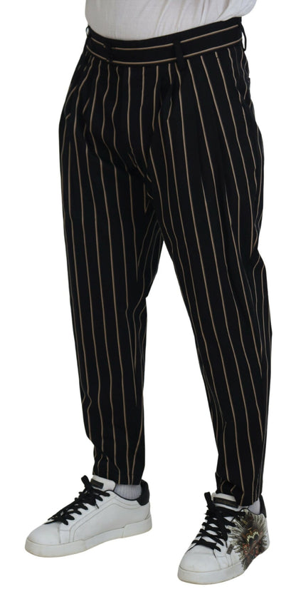 Dolce &amp; Gabbana Svarta Beige Randiga Bomullsbyxor i Stretch