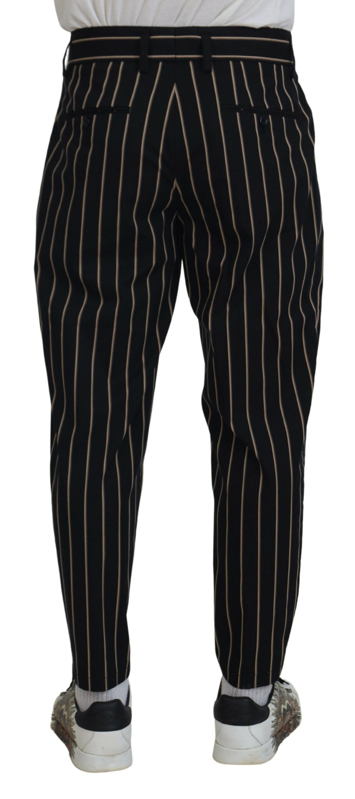 Dolce &amp; Gabbana Svarta Beige Randiga Bomullsbyxor i Stretch