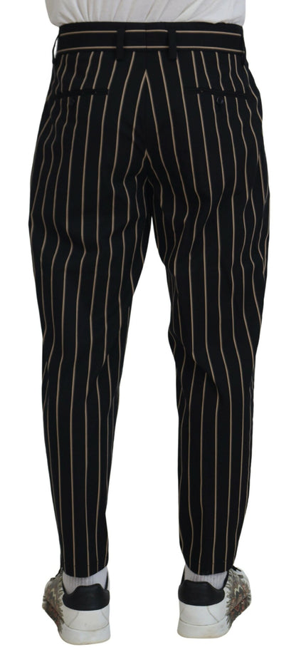 Dolce &amp; Gabbana Svarta Beige Randiga Bomullsbyxor i Stretch