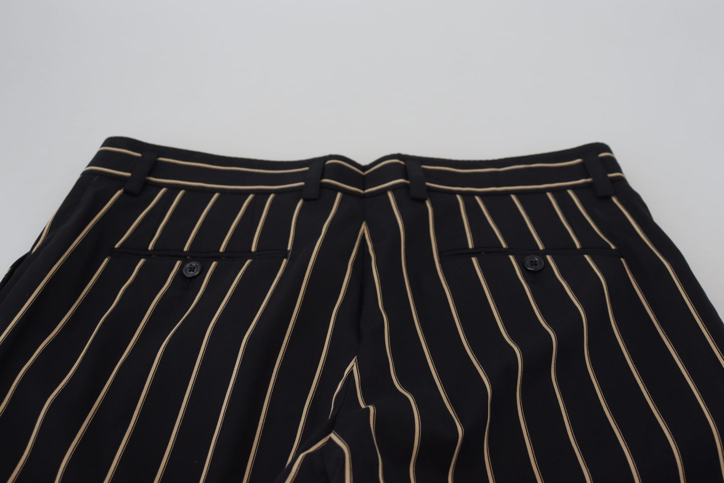 Dolce &amp; Gabbana Svarta Beige Randiga Bomullsbyxor i Stretch