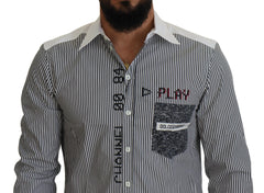Dolce & Gabbana Gray White Striped Slim Fit Shirt