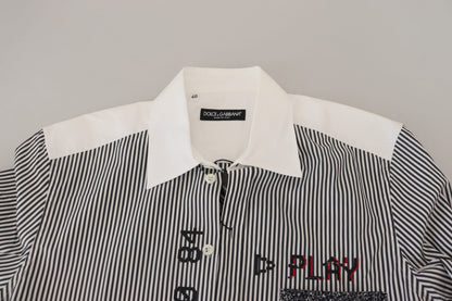 Dolce &amp; Gabbana Gråvit randig slim fit skjorta