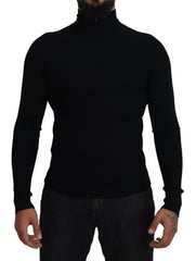 Dolce & Gabbana Black Half Zip Turtleneck Pullover Sweater