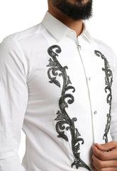 Dolce & Gabbana White Tuxedo Slim Fit Baroque Shirt