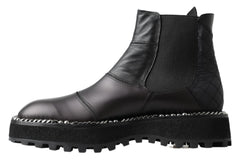 Dolce & Gabbana Black Leather Slip on Stretch Boots