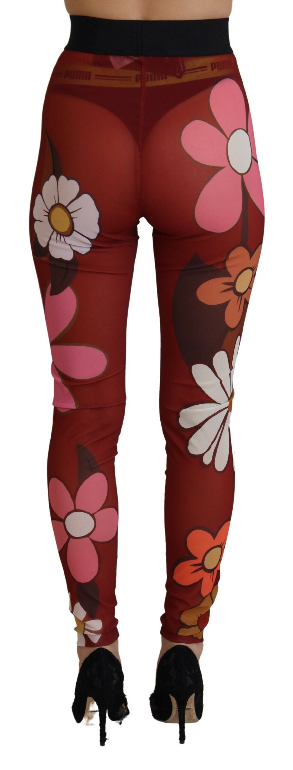 Röda blommiga leggings med stretchig midja