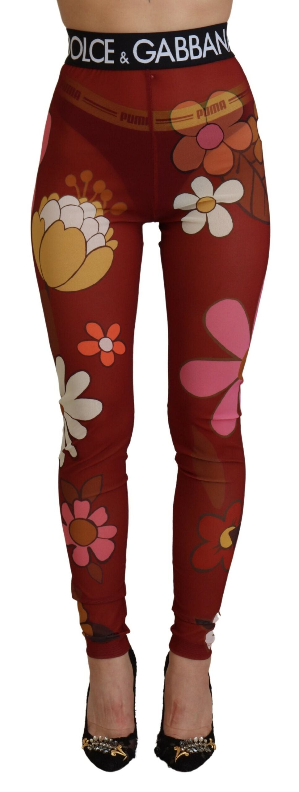 Röda blommiga leggings med stretchig midja