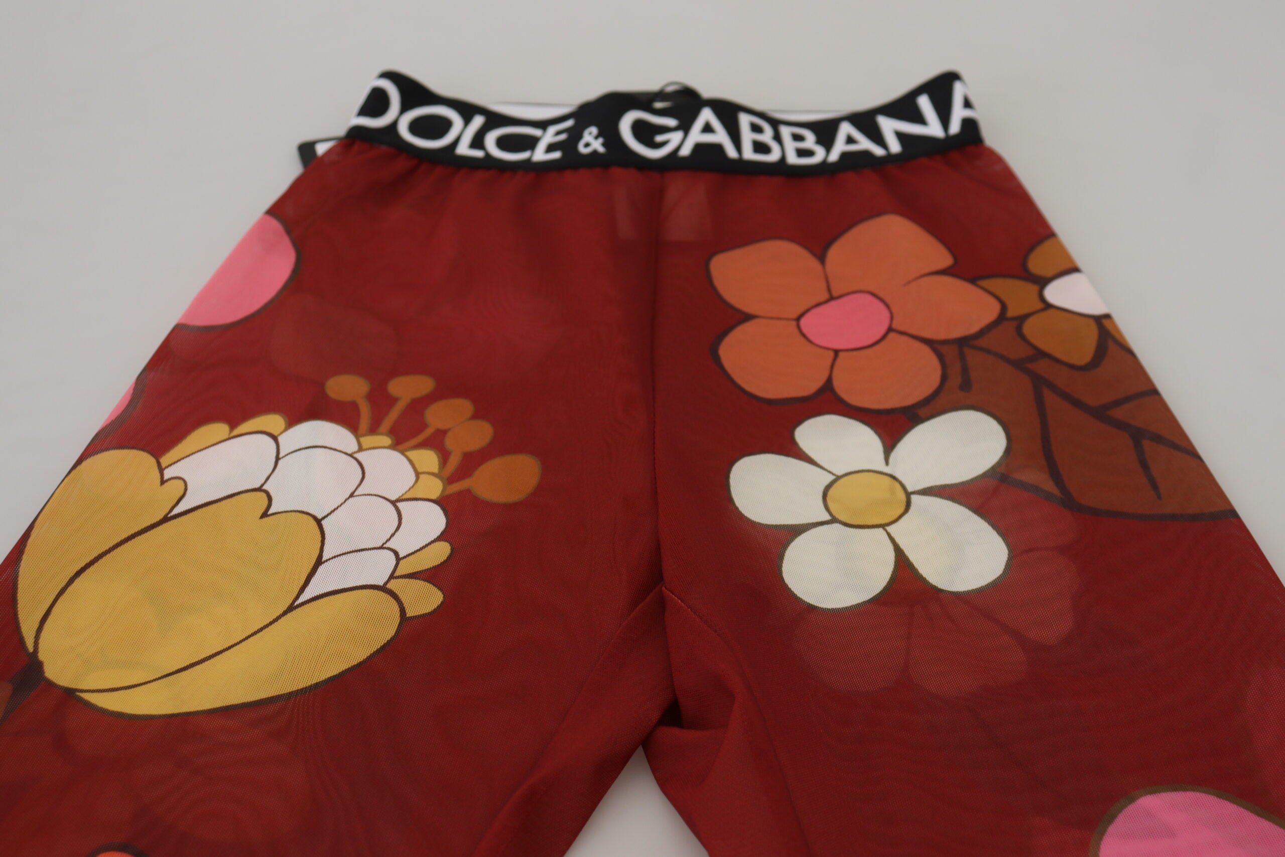Röda blommiga leggings med stretchig midja
