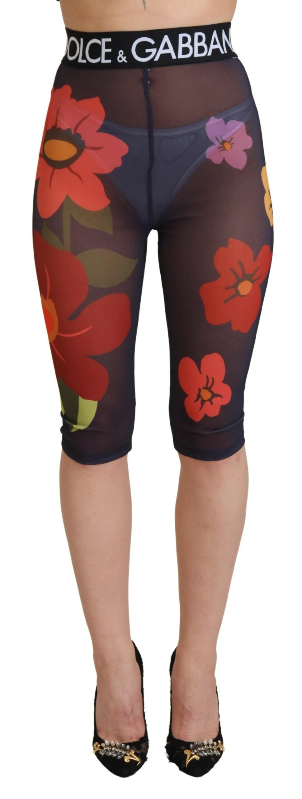 Svarta blommiga leggings med stretchig midja