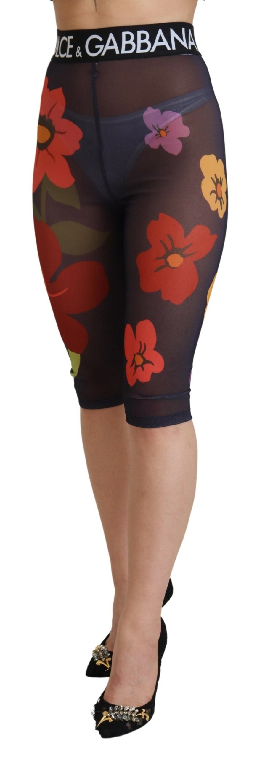 Svarta blommiga leggings med stretchig midja
