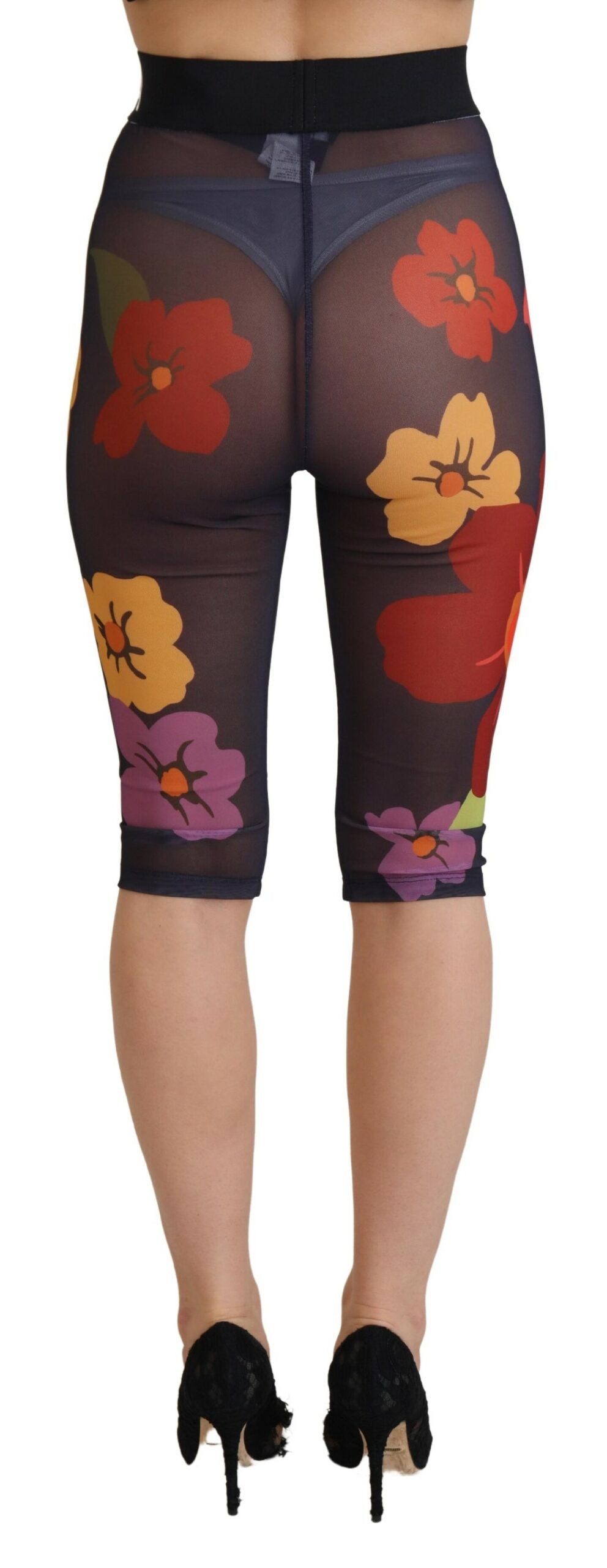 Svarta blommiga leggings med stretchig midja