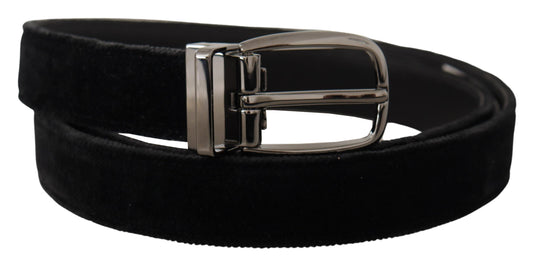 Dolce &amp; Gabbana svart sammetsbälte med klassisk logotyp och graverad metall