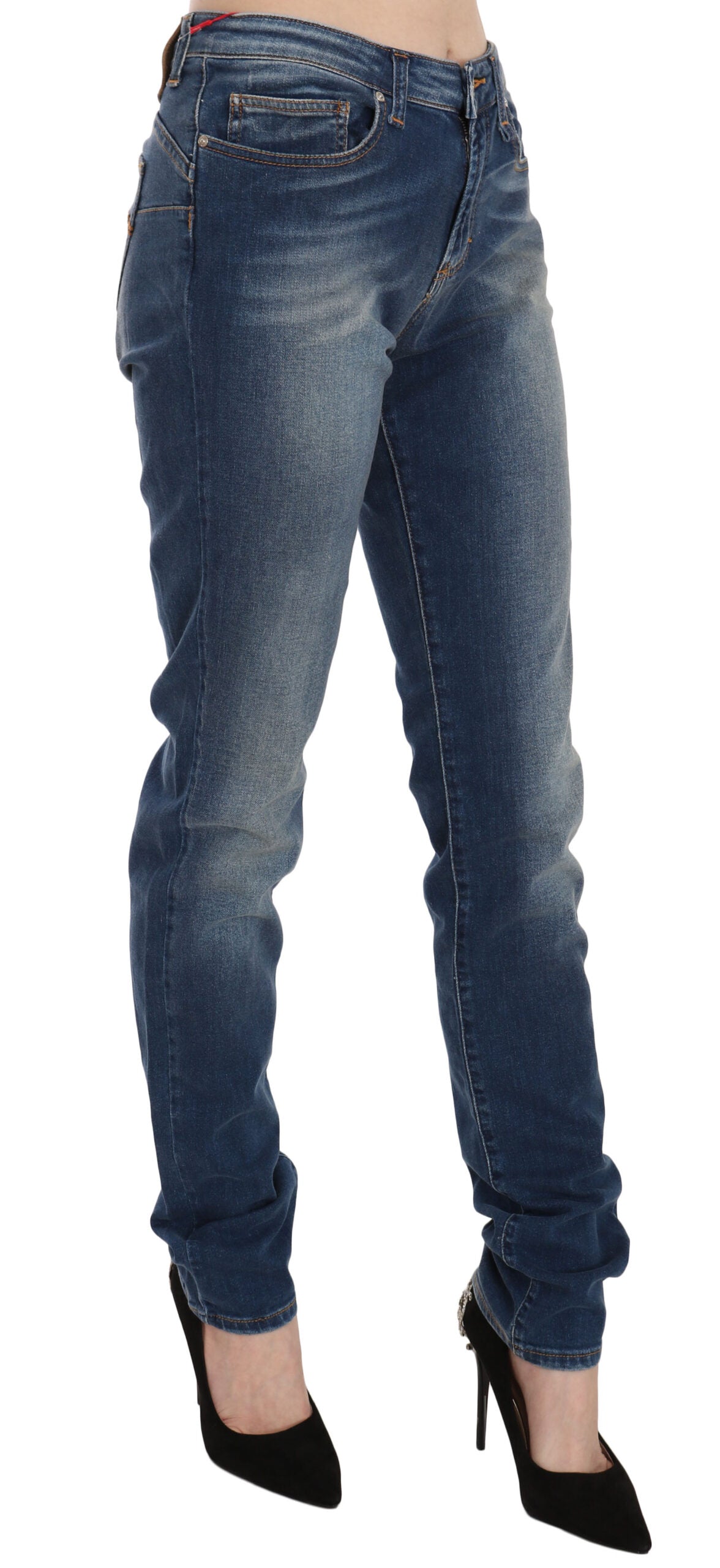 Blå tvättade slim fit jeans med medelhög midja