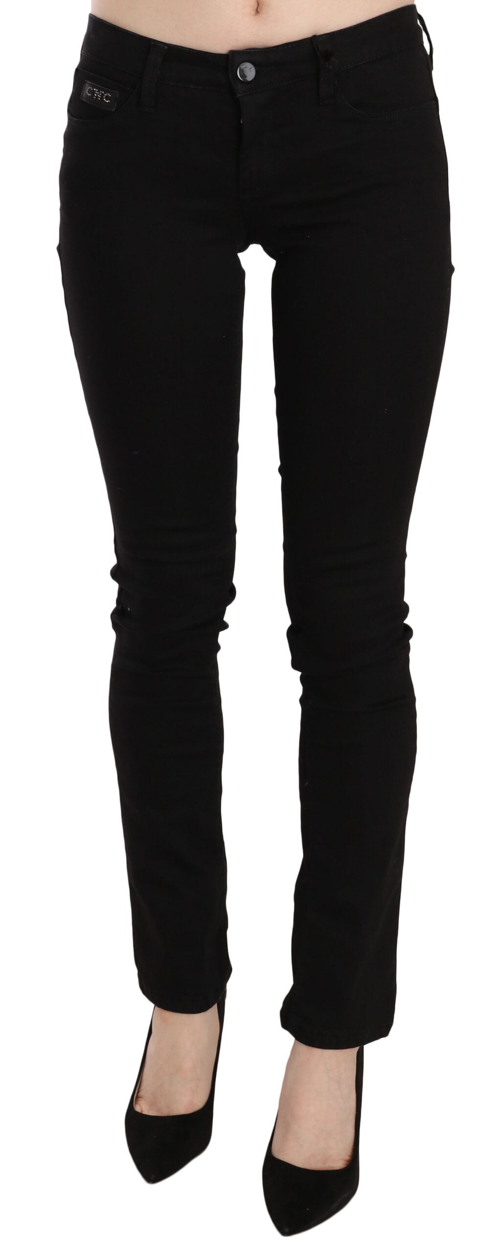 Svarta paljettfärgade slim fit jeans med medelhög midja