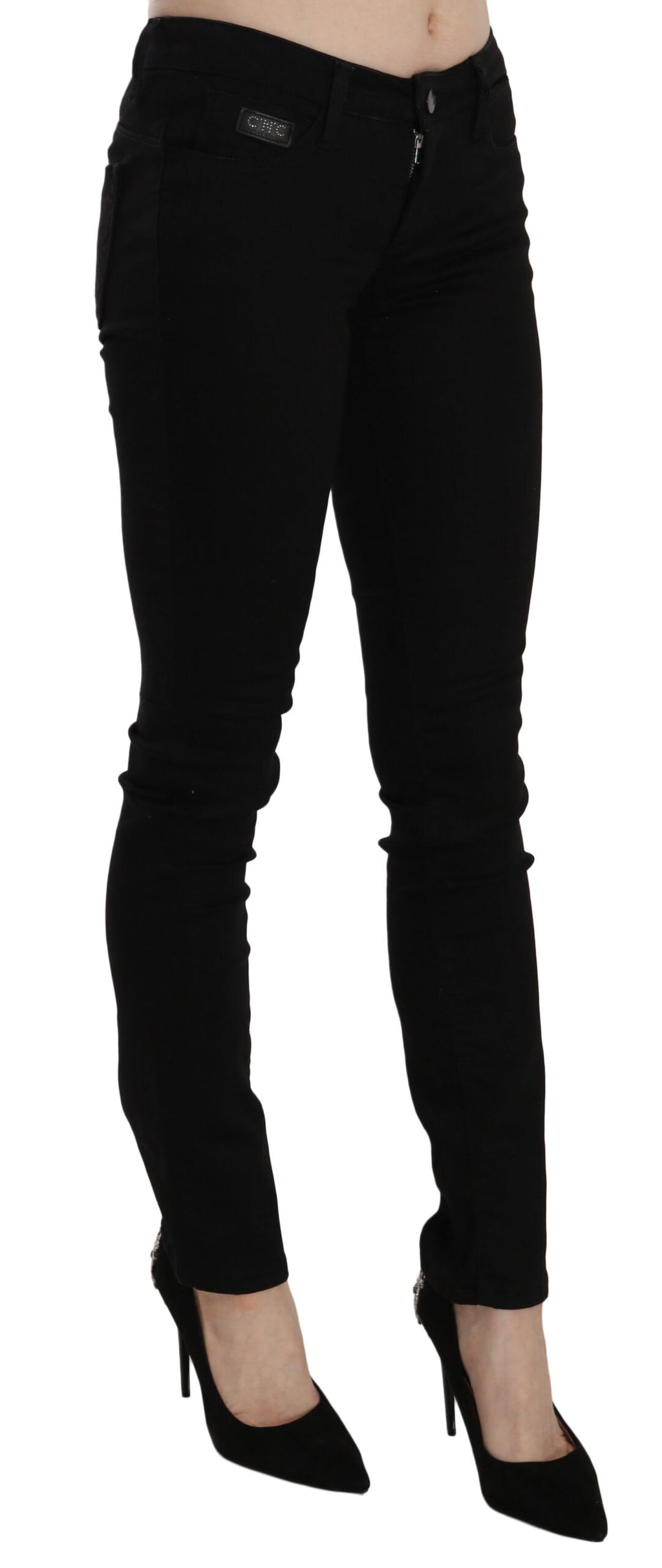 Svarta paljettfärgade slim fit jeans med medelhög midja