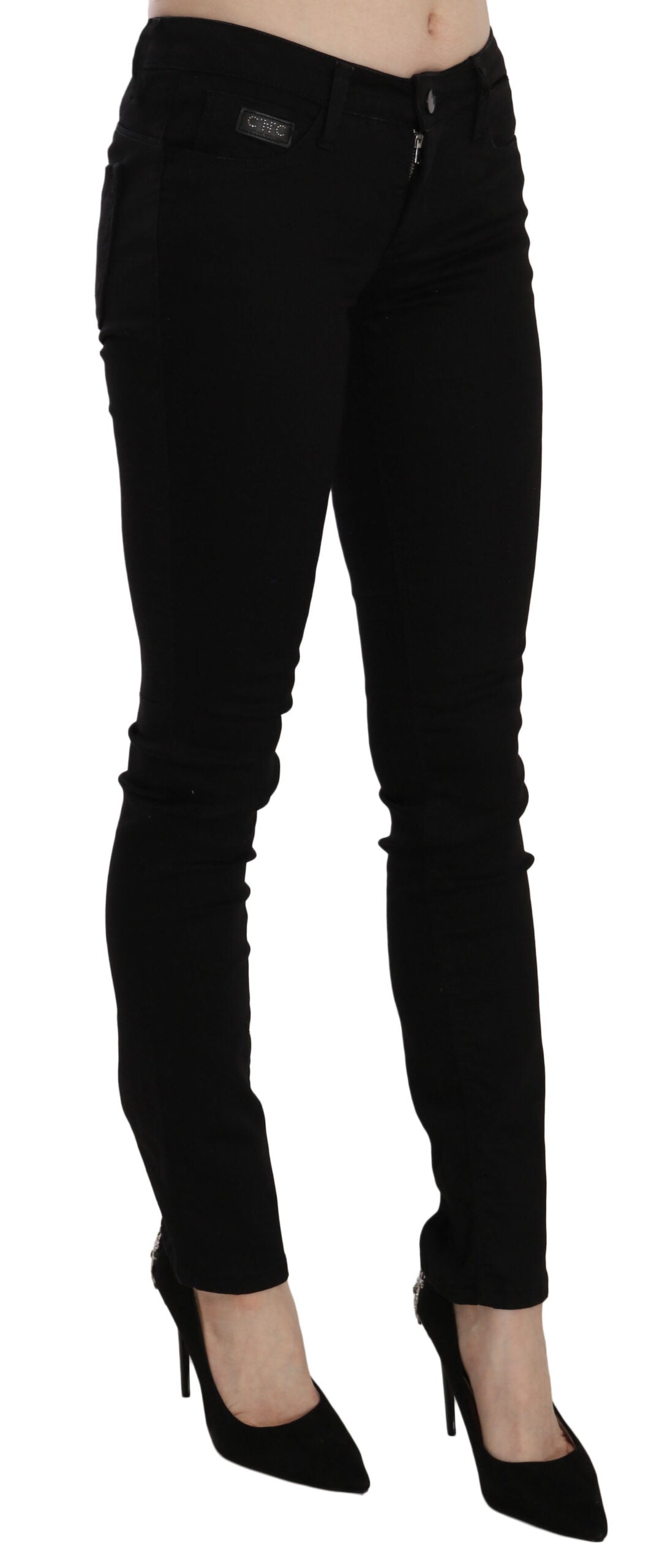 Svarta paljettfärgade slim fit jeans med medelhög midja