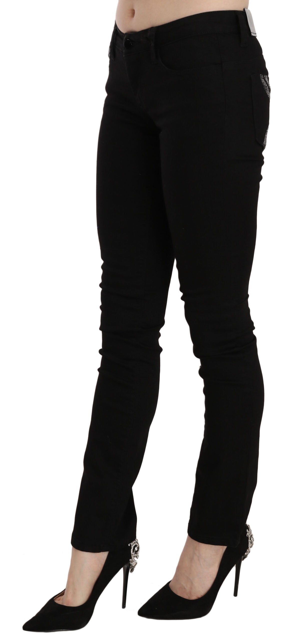 Svarta paljettfärgade slim fit jeans med medelhög midja