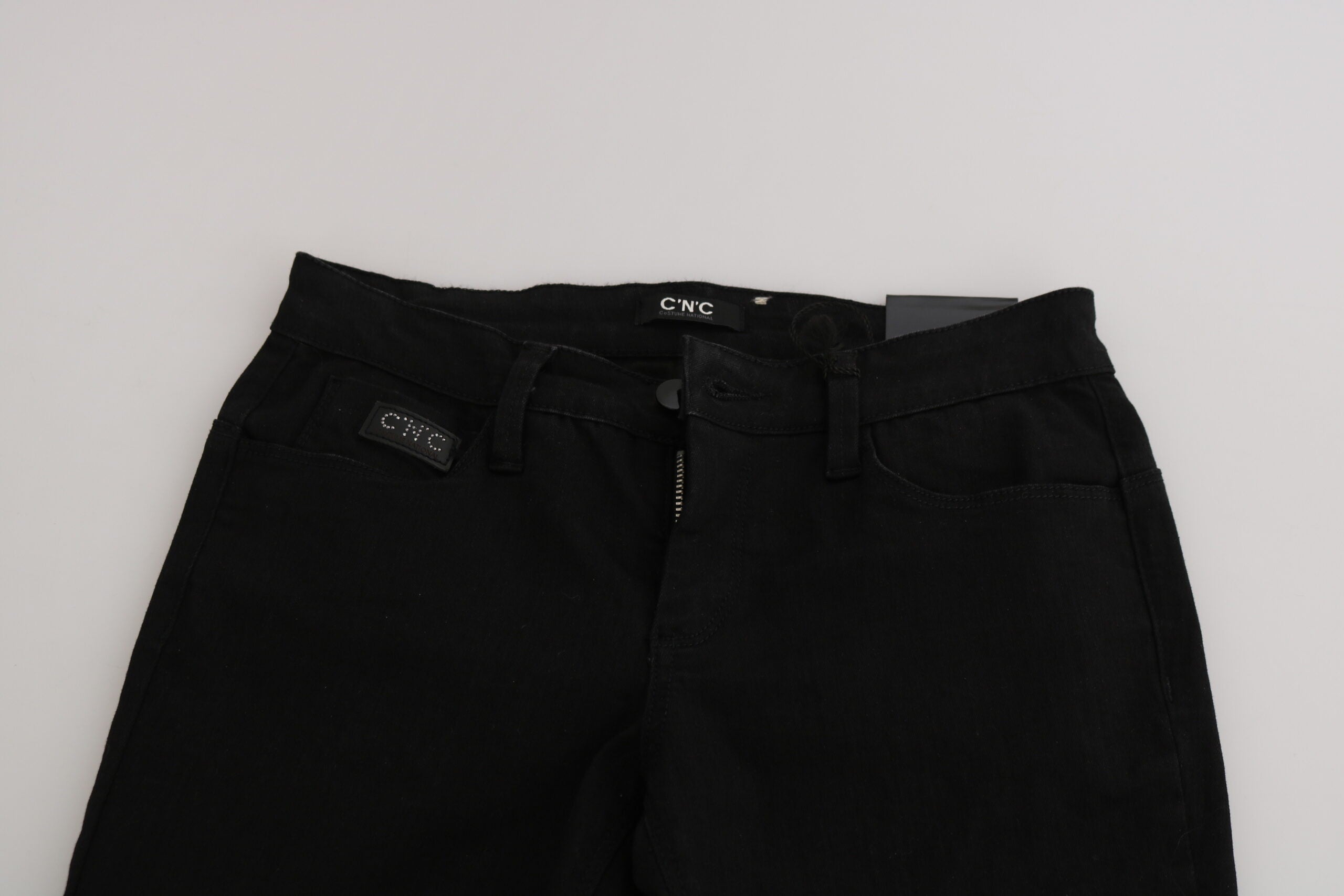 Svarta paljettfärgade slim fit jeans med medelhög midja