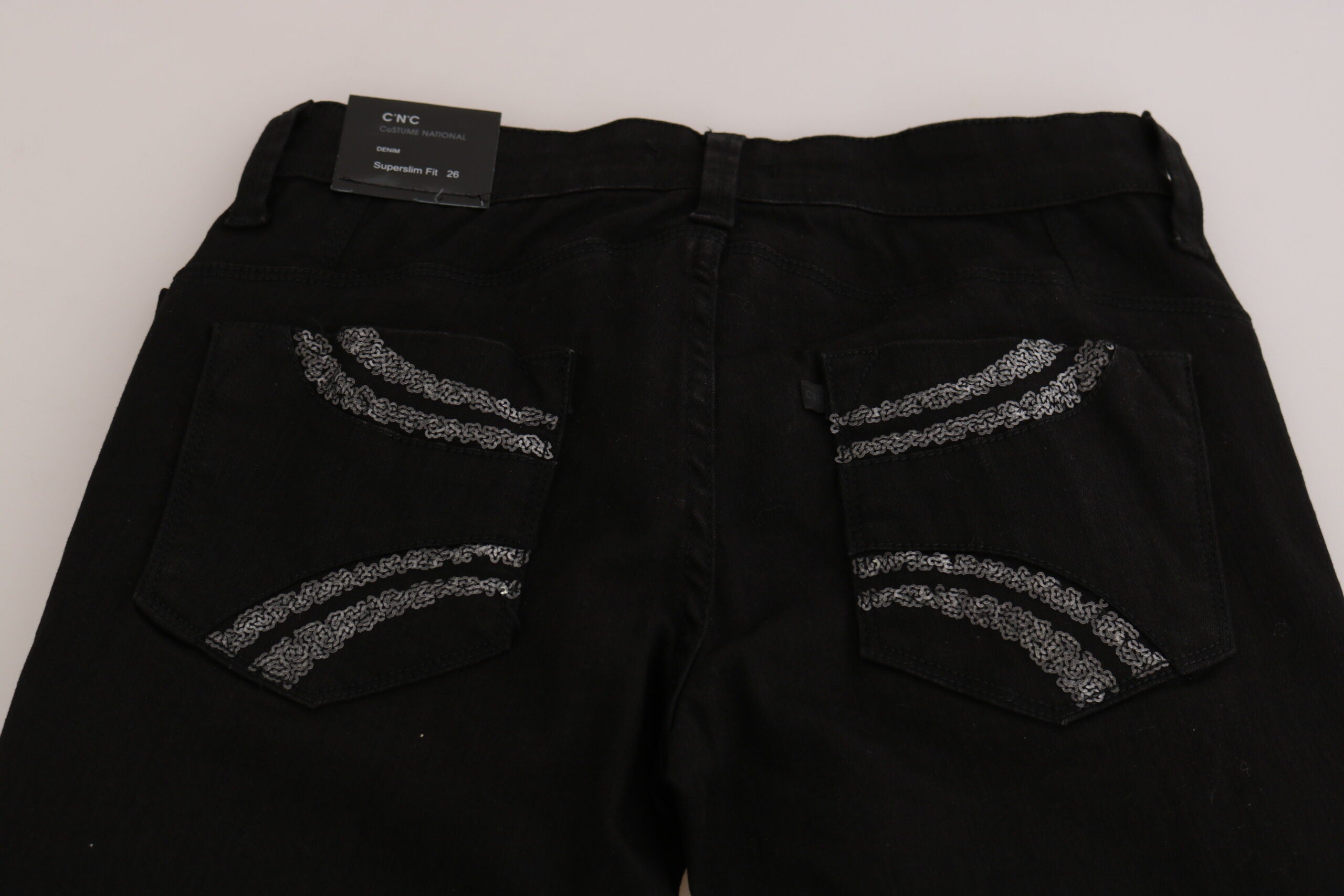 Svarta paljettfärgade slim fit jeans med medelhög midja