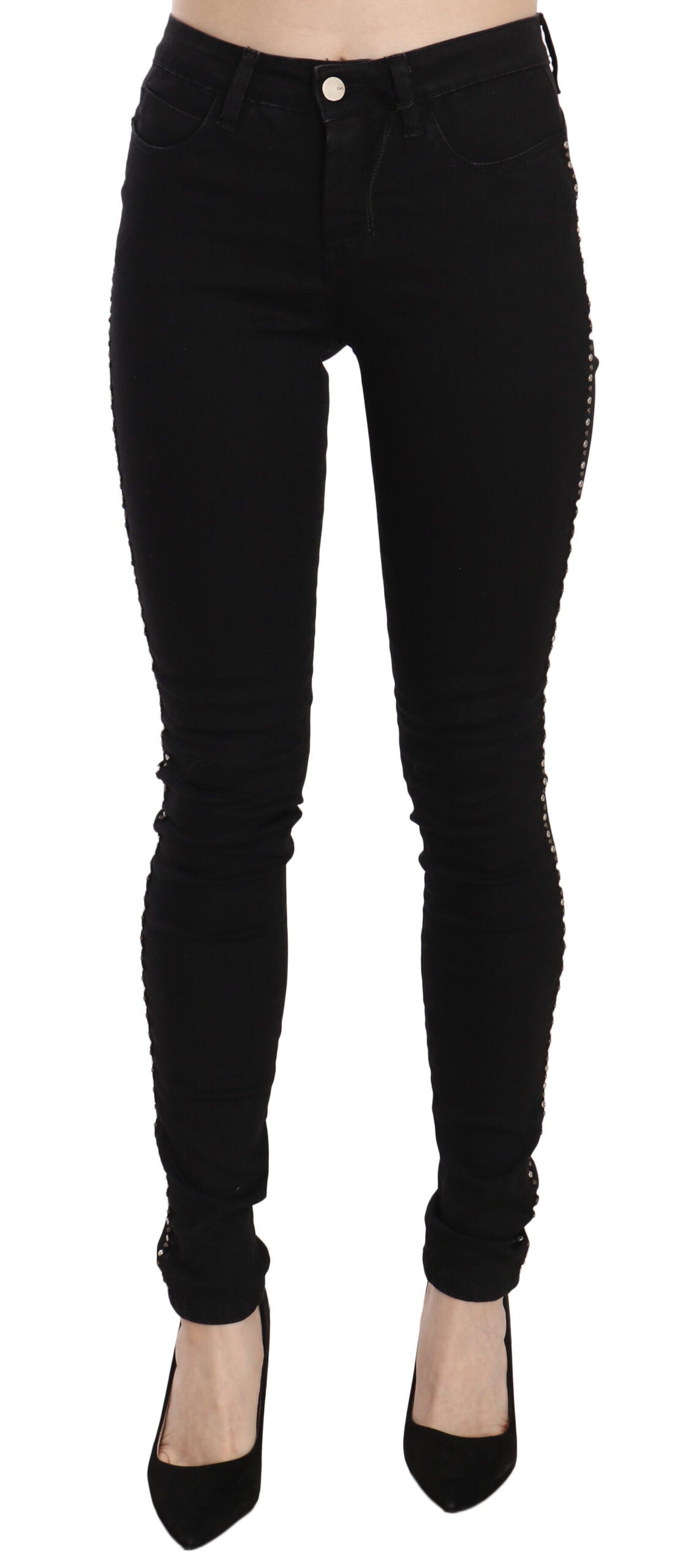 Svarta utsmyckade skinny jeans med medelhög midja