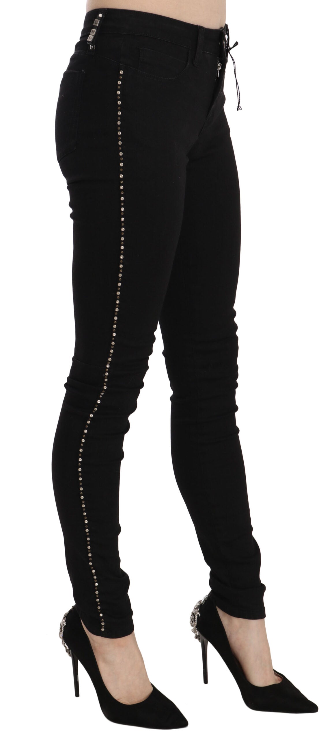 Svarta utsmyckade skinny jeans med medelhög midja