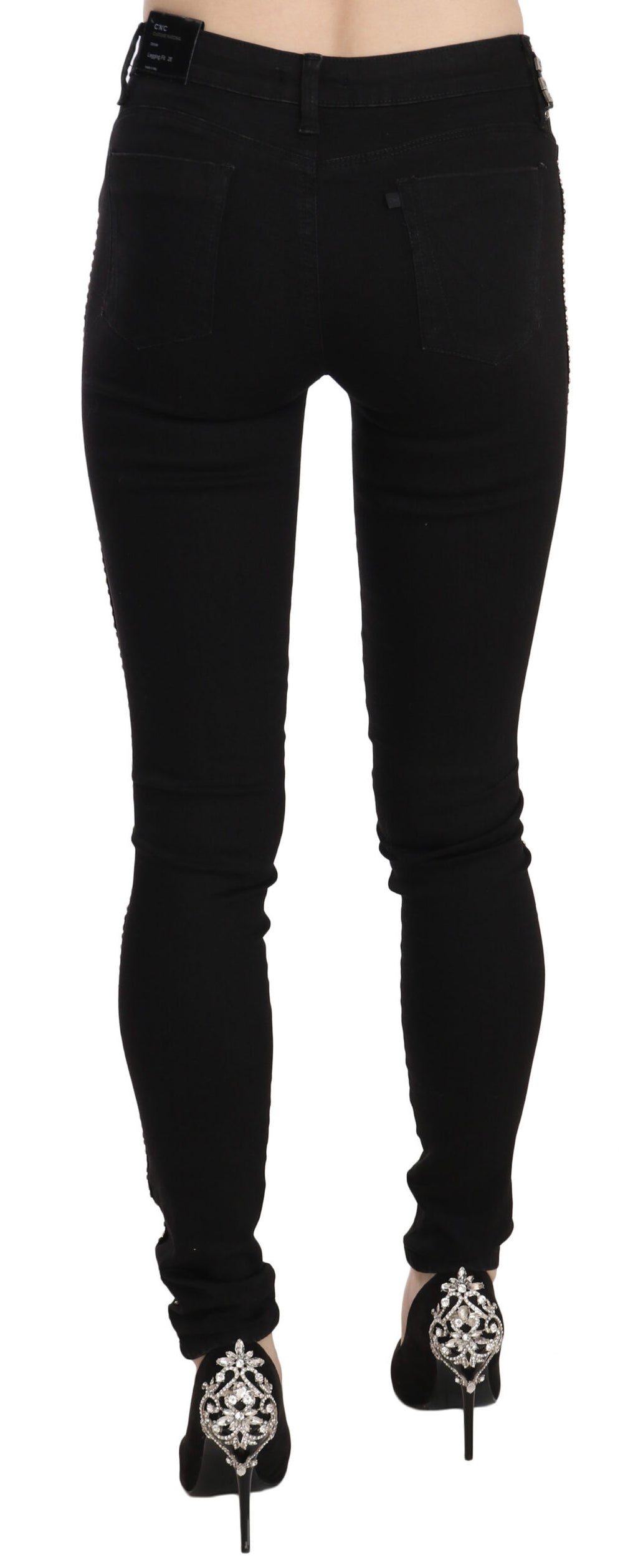 Svarta utsmyckade skinny jeans med medelhög midja