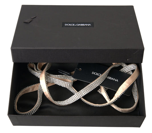 Dolce &amp; Gabbana Beige Silkebelte med Krystallsløyfe