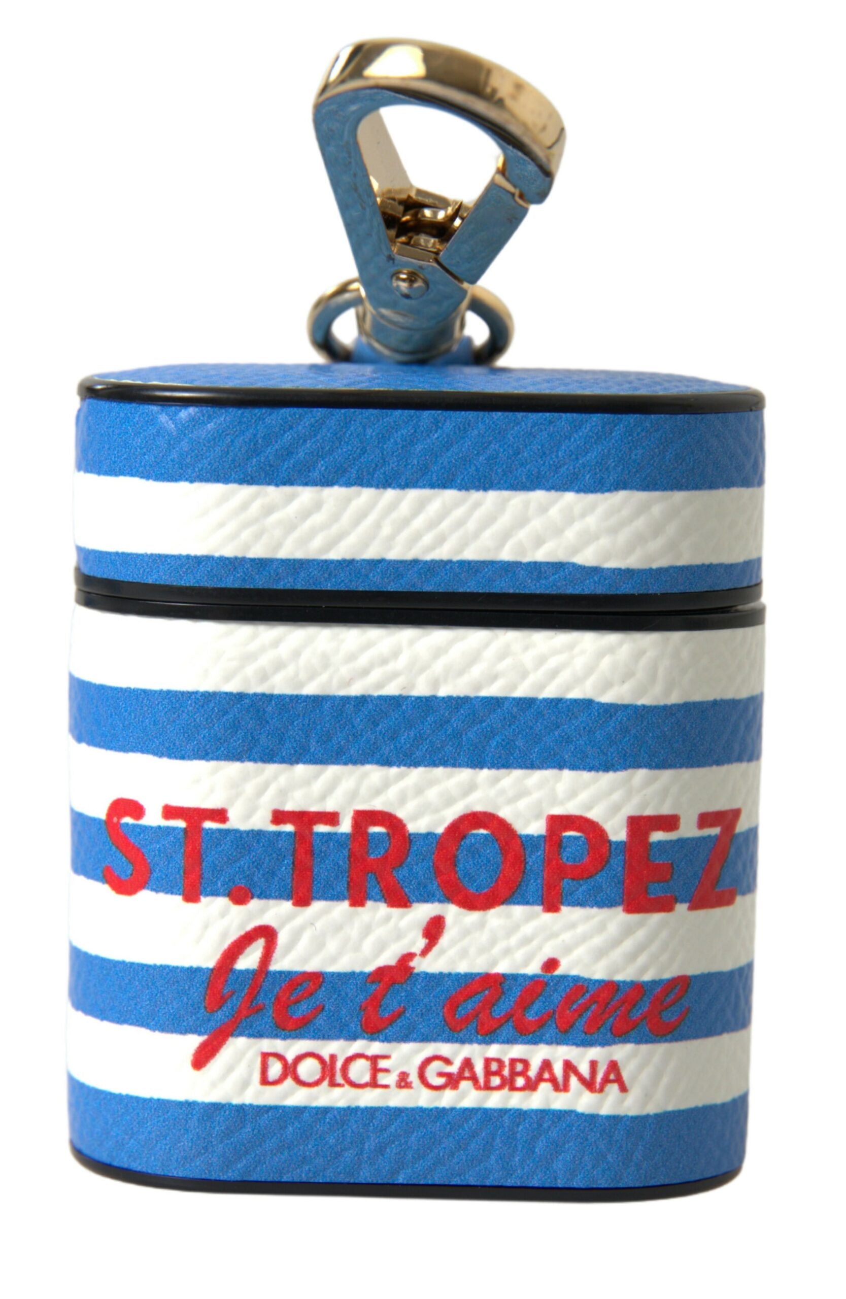 Blårandigt Dauphine-läderfodral med logotyptryck på Airpods