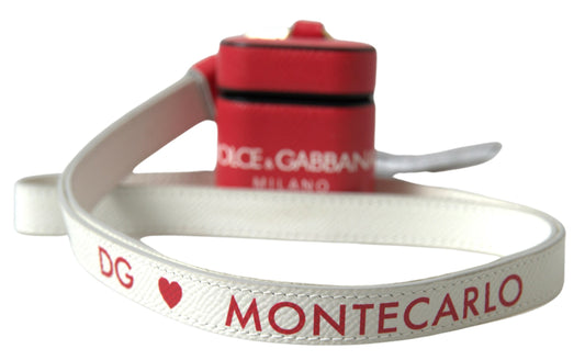 Dolce &amp; Gabbana rødt skinn-etui med gullfarget metalllogo og Airpods-trykk