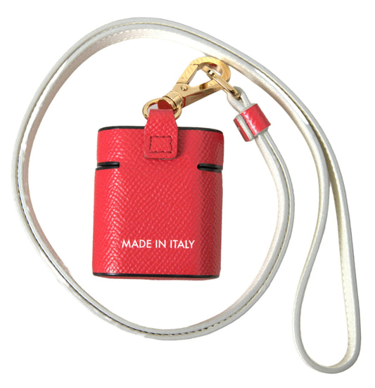 Dolce &amp; Gabbana rødt skinn- og gullfarget metallrem med logotrykk til Airpods