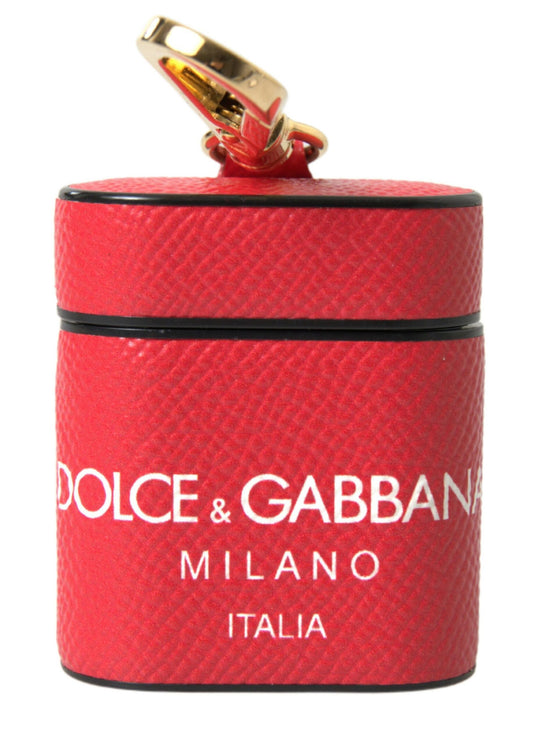 Dolce &amp; Gabbana rødt skinn- og gullfarget metallrem med logotrykk til Airpods