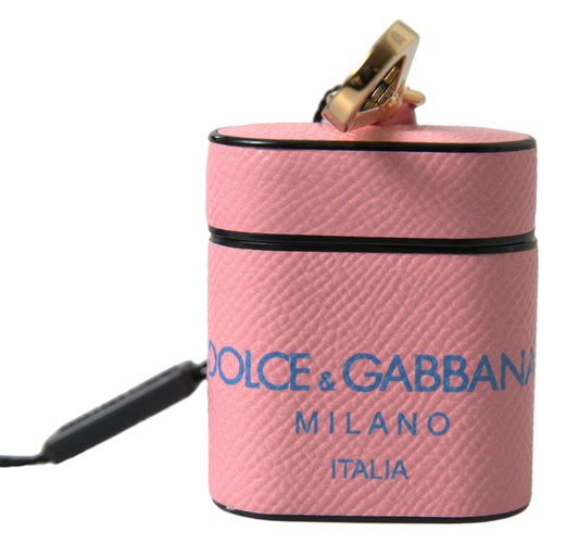 Dolce &amp; Gabbana Rosa Blå Kalveskinnsveske med Logotrykk og Airpods-deksel