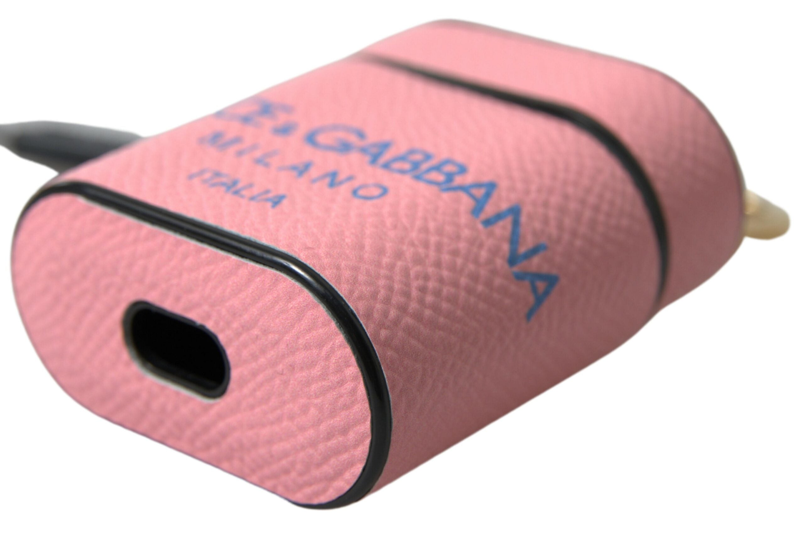 Rosa Blå Kalvskinnsfodral med Logotyptryck och Rem till Airpods