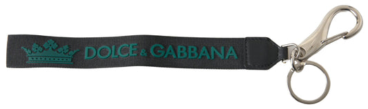 Dolce &amp; Gabbana svart DG-logo gummi sølvfarget metallnøkkelring