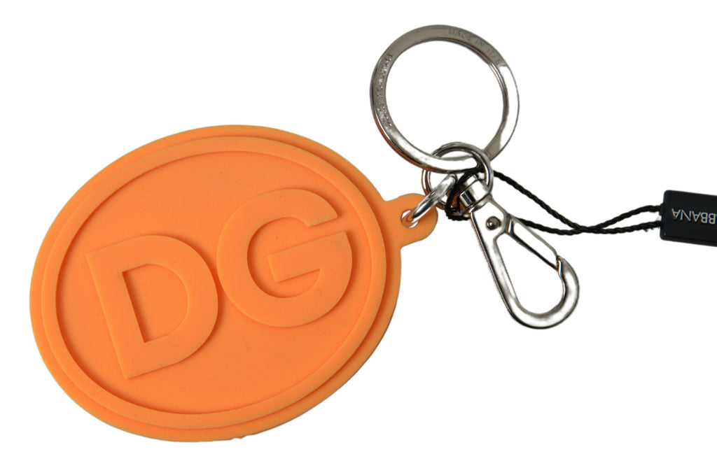 Oransje gummi DG-logo gull messing metallnøkkelring