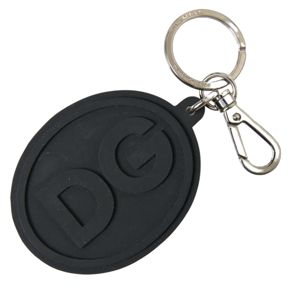 Svart gummi DG-logo sølv messing metallnøkkelring