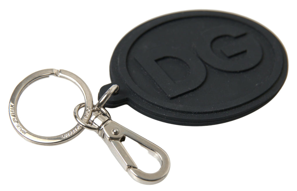 Svart gummi DG-logo sølv messing metallnøkkelring