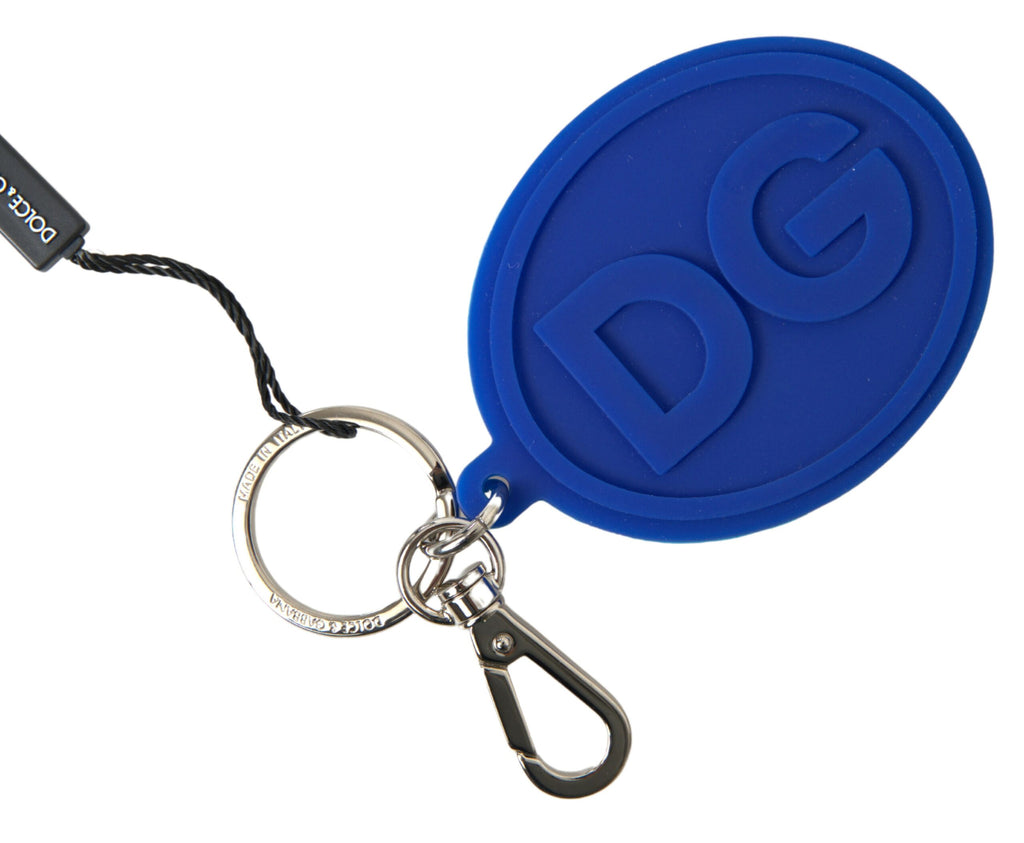 Blå gummi DG-logo sølv messing metall nøkkelring nøkkelring