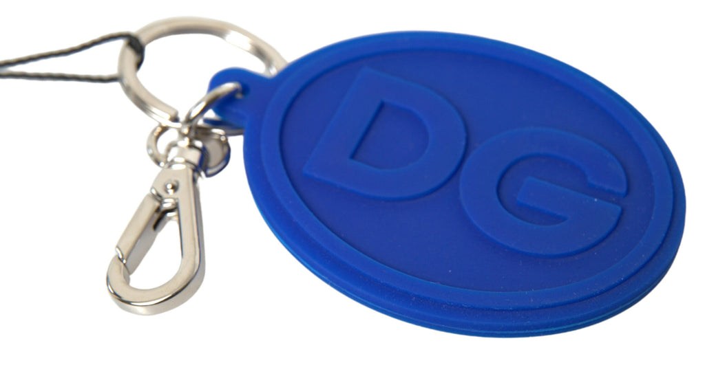 Blå gummi DG-logo sølv messing metall nøkkelring nøkkelring